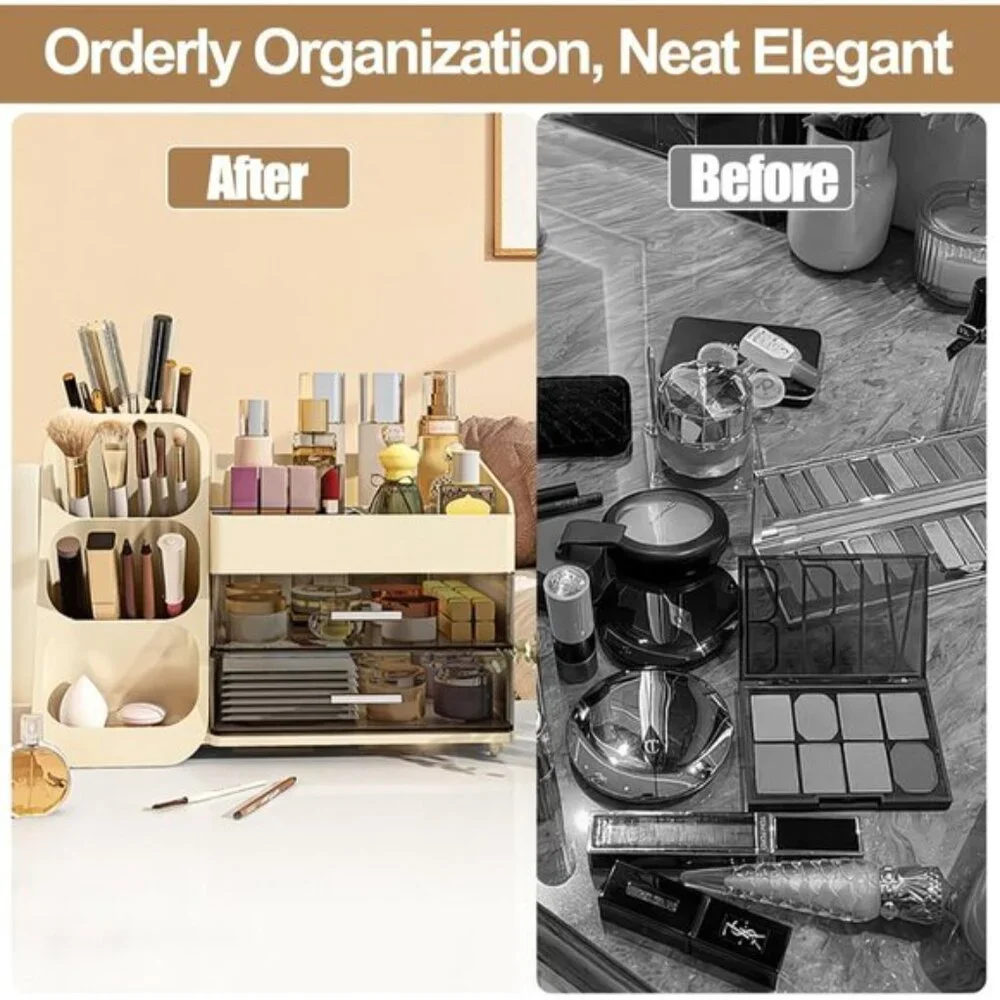 New Makeup Organizer with Drawer, Large Vanity Storage for Skincare & Cosmetics